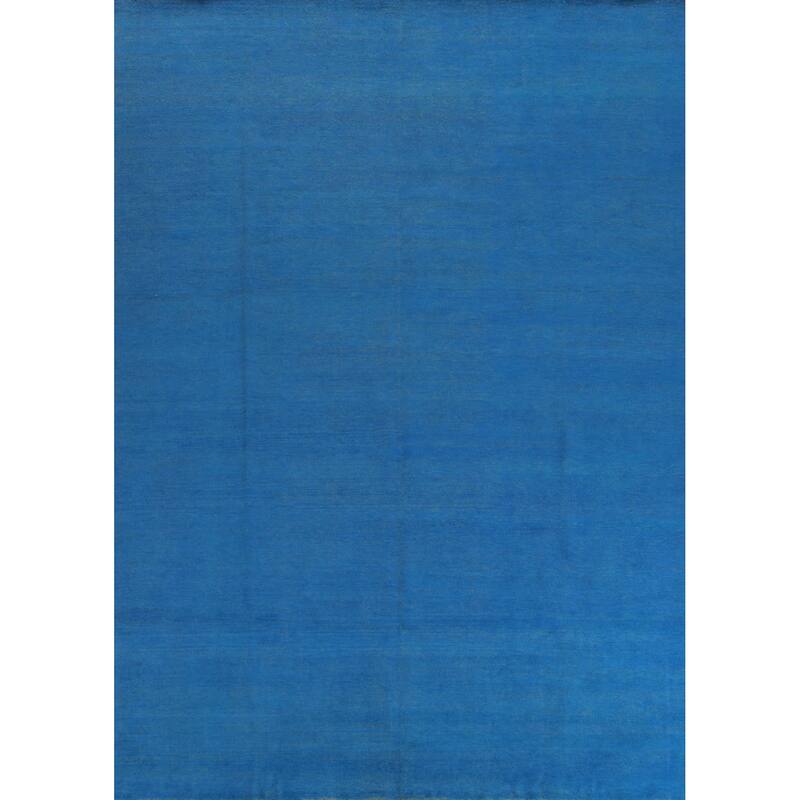 Hand Knotted Oriental 100% Wool Carpet Modern Solid Navy Blue & Blues Gabbeh Area Rug - 11' 8'' X 9' 1''