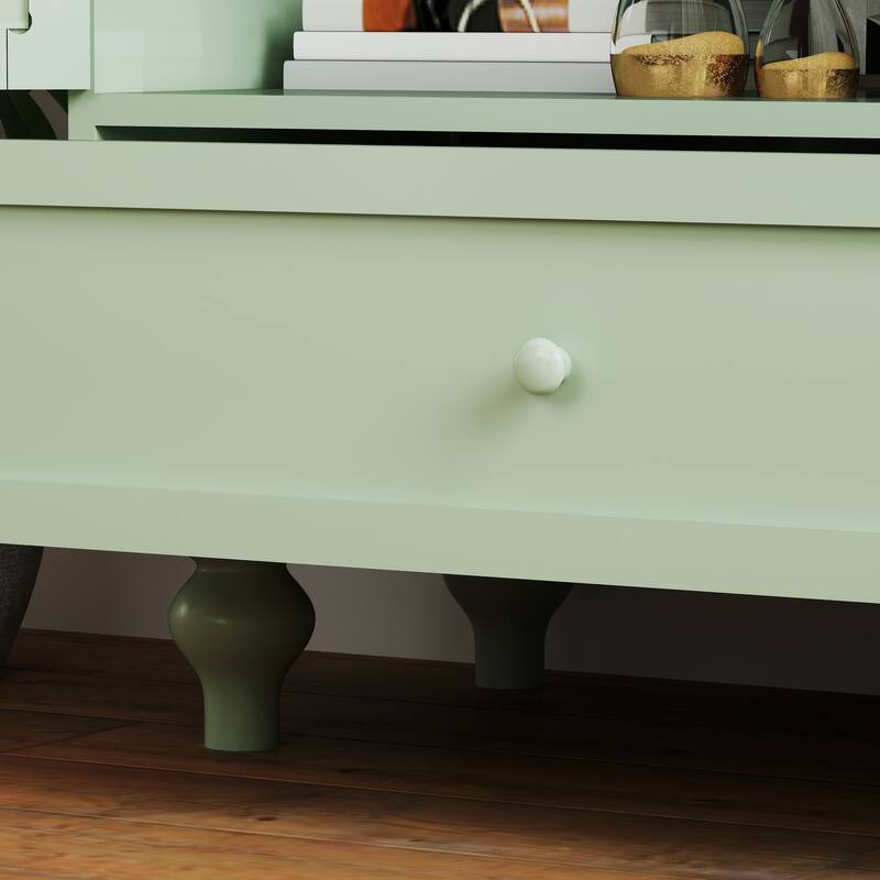 Buffet Cabinet with Double Glass Doors and Drawer, Modern Wooden Storage Sideboard Cupboard for Living room, Dining Room