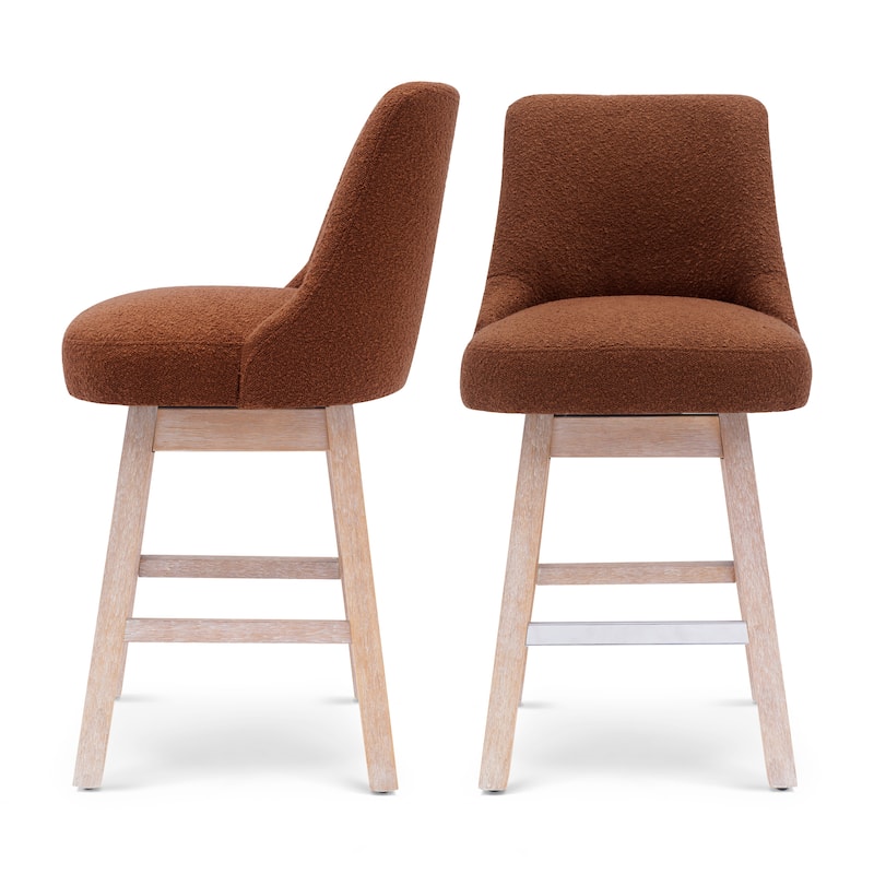 Boucle Polyester Upholstered Swivel Counter Stool - Foot Glides (Set of 2)
