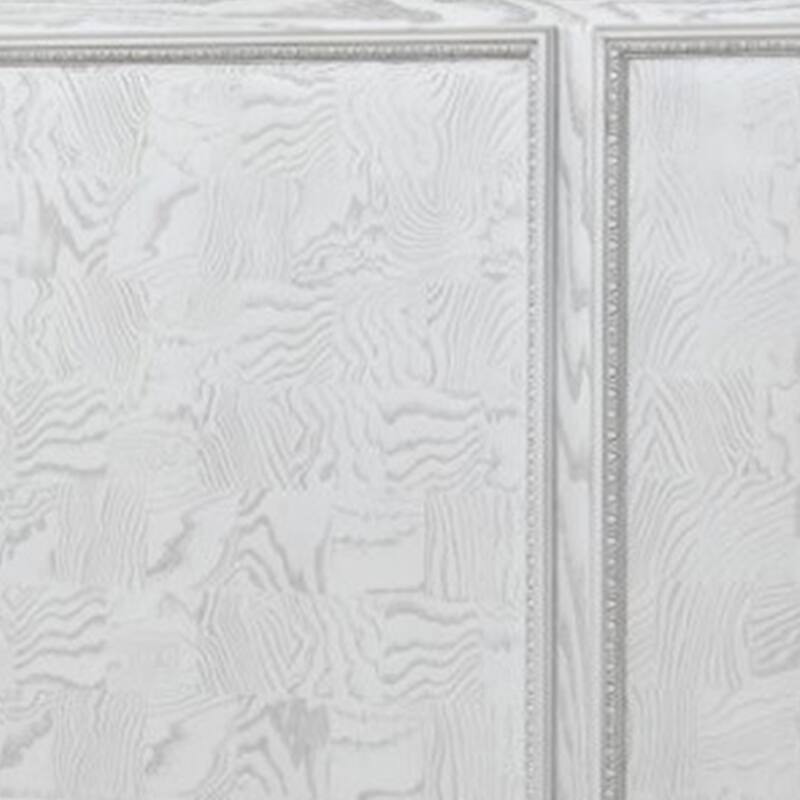 Miamy King Bed, Creamy White Wood, Panel Design, Silver Brushed Accents