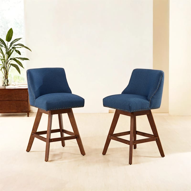 Set of 2 Modern 26H Counter Barstools Swivel Upholstered Fabric Stools Adjustable Height