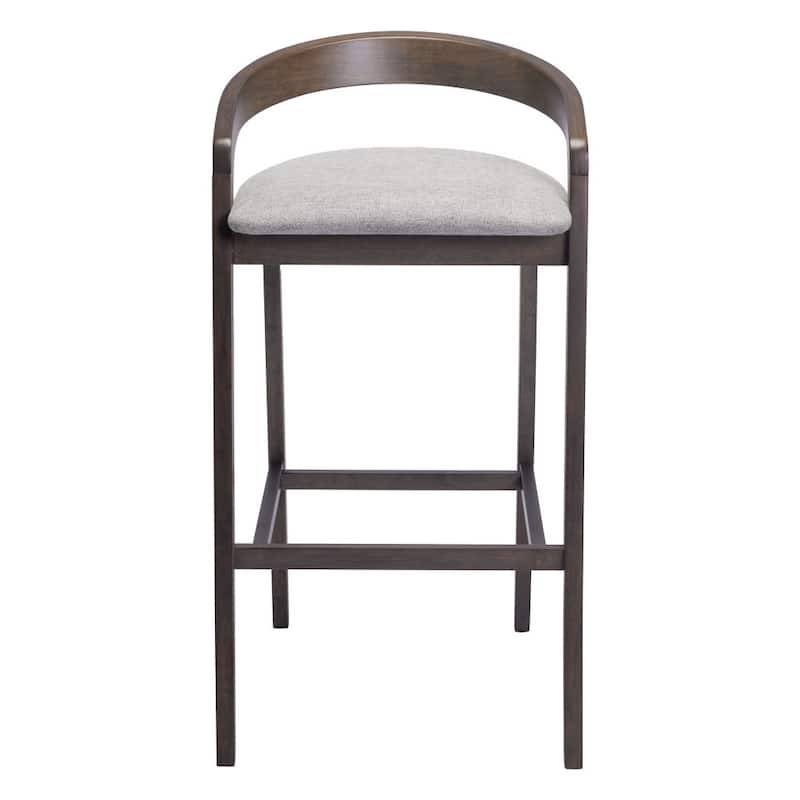 HomeRoots Set of Two 31" Gray and Espresso Fabric and Solid Wood Low Back Bar Height Bar Chairs