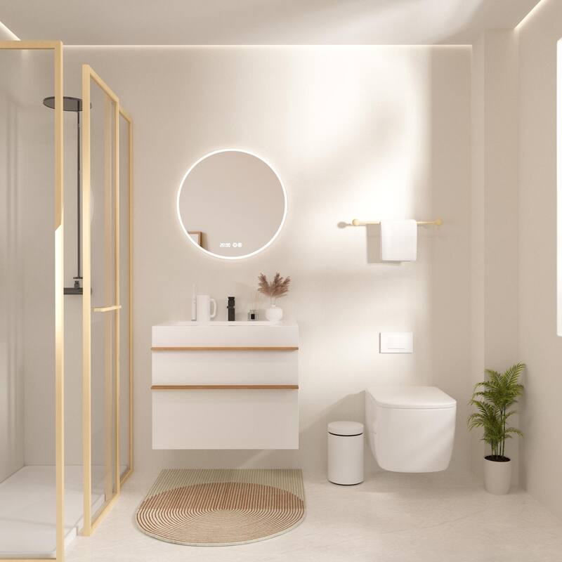30 Inch Wall Mounted Bathroom Vanity with Integrated Acrylic Sink, 2 Soft-Close Drawers, Pre-Assembled,Modern Floating Cabinet - White