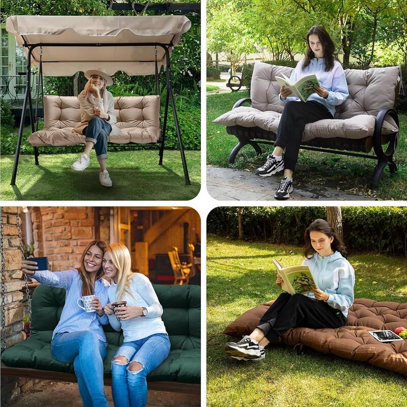 Outdoor Swing Cushions Replacement, Outdoor Thickened Bench Cushion with Ties for Porch,Patio,Backyard,Garden