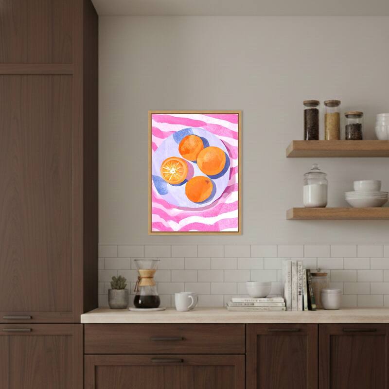 Orangen auf Teller by Ohkimiko (18 x 24 in.), Framed Canvas Wall Art Print