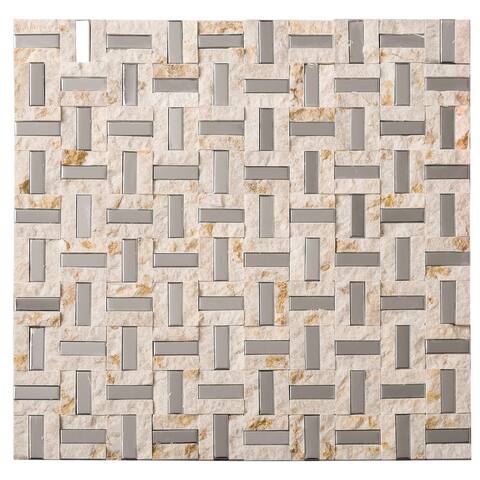 TileGen. Maze 0.4" x 1.2" Metal Splitface Tile in Beige/Silver Wall Tile (10 sheets/10sqft.)