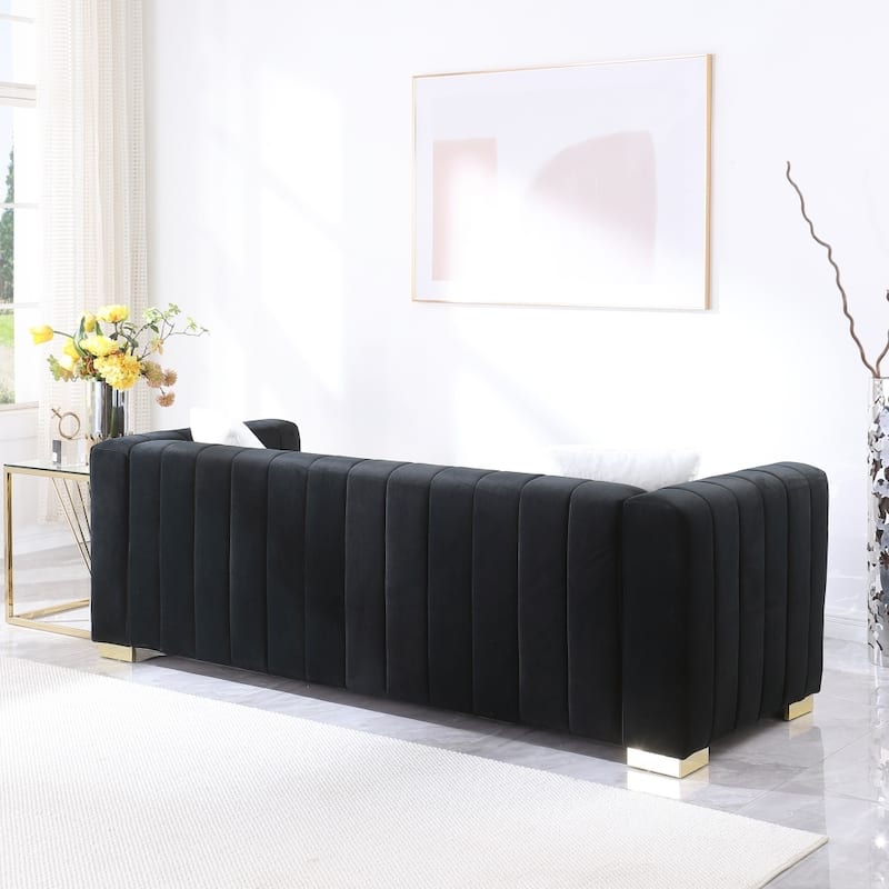 85.76" Modern 3-seater Velvet Channel Sofa