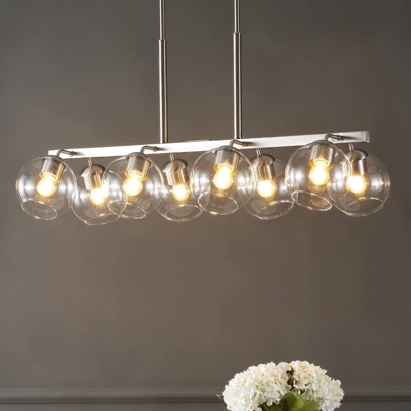 Jaxon 33.5" 8-Light Farmhouse Bohemian Iron/Glass Linear LED Pendant, Oil Rubbed Bronze/Clear by JONATHAN Y - 8 Light