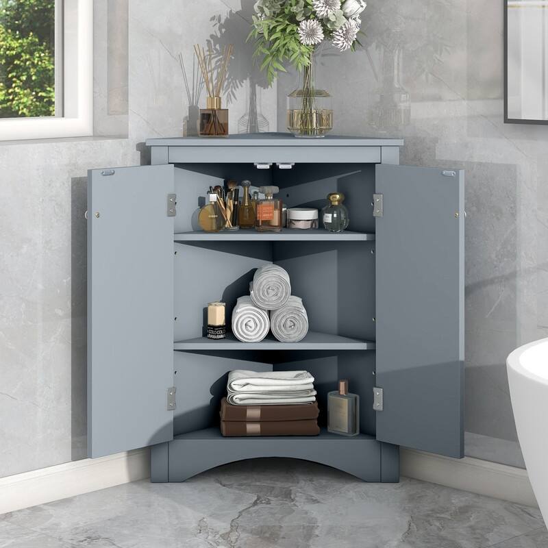 Bathroom Storage Cabinet with Adjustable Shelves, Triangle Bathroom Storage Cabinet, Freestanding Floor Cabinet