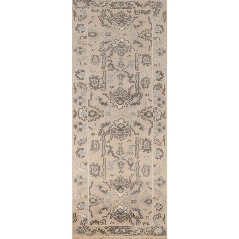 Earth Tone Oushak Indian Runner Rug Hand-Knotted Wool Carpet - 2'6" x 7'11"