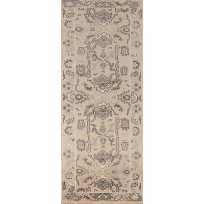 Earth Tone Oushak Indian Runner Rug Hand-Knotted Wool Carpet - 2'6" x 7'11"