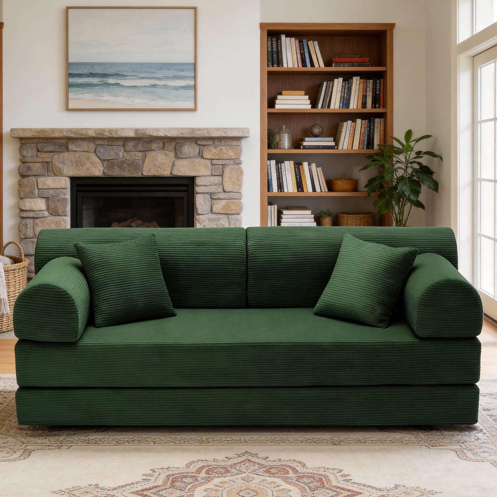 Convertible Sofa Bed Multifunctional Folding Sofa Couch Living Room 3-Seater Sofa Couch Green Settee