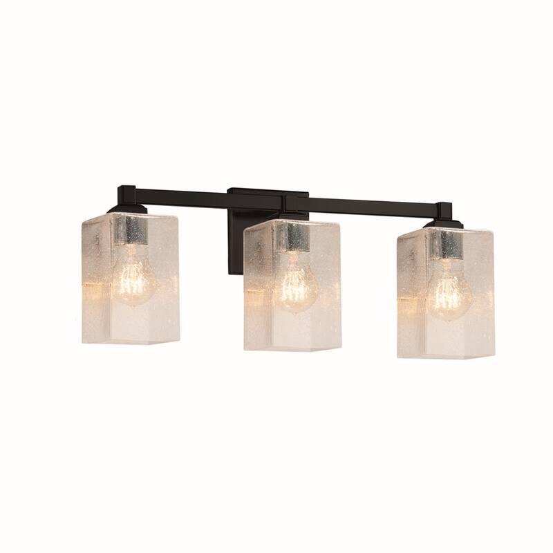 Justice Design Fusion Regency 3-Light Bath Bar, Seeded Square w/ Flat Rim Shade