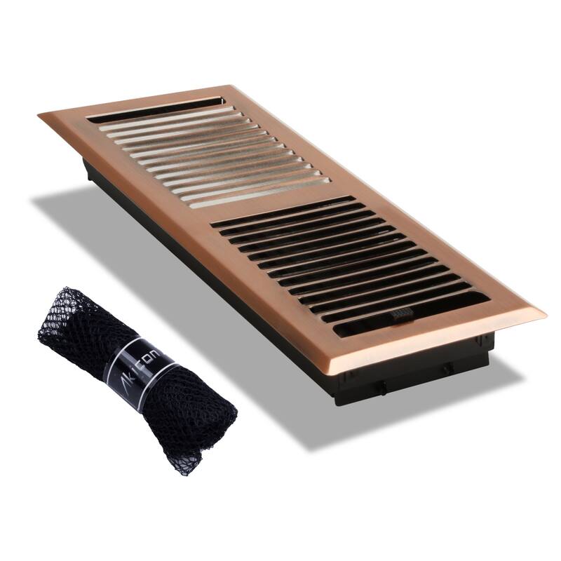 Akicon Stripe Design 4"x12" Floor Register with Trap Net - Copper