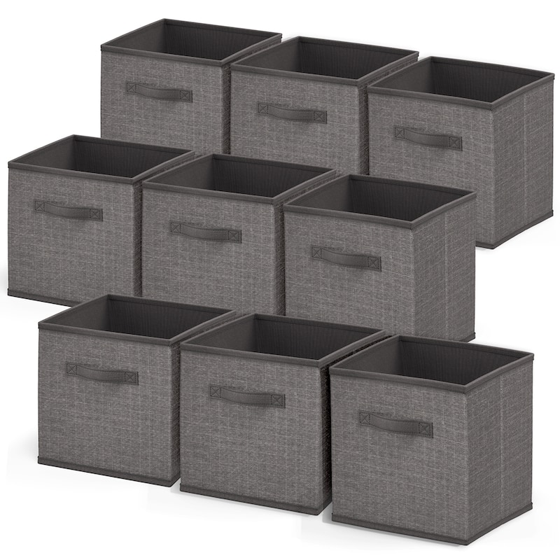 Nestl Foldable Fabric Storage Cubes - Open 10" Cube Storage Bins - 9 PC - Gray