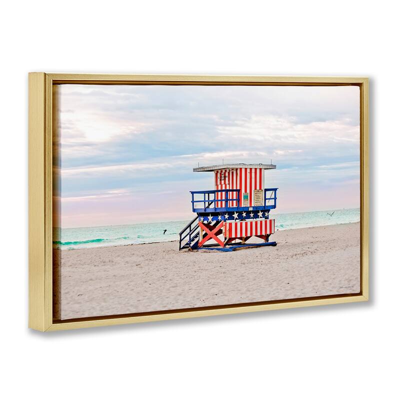 Stupell Patriotic Lifeguard Hut Framed Floater Canvas Wall Art Design By Seven Trees Design