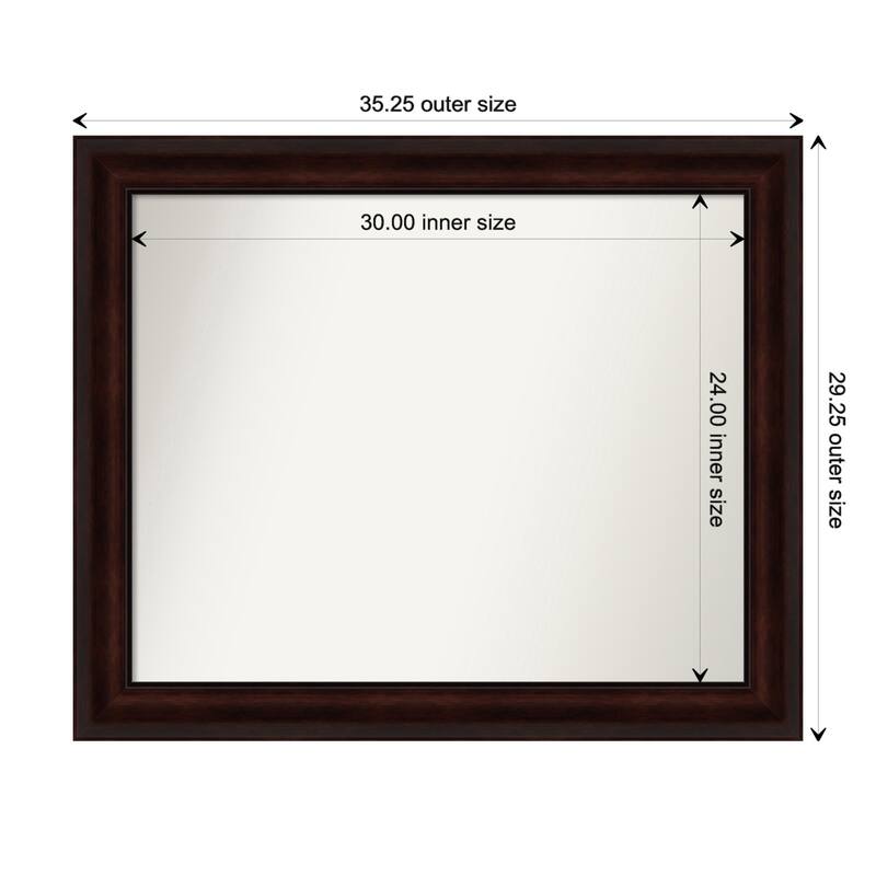 Coffee Bean Brown Framed Non-Beveled Custom Wall Mirror, Bathroom Vanity Mirror - Outer Size: 35.25 x 29.25