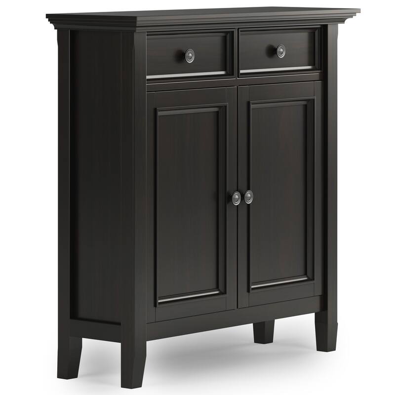 WYNDENHALL Halifax Solid Wood 36 inch Wide Small Storage Bench and 36 inch Wide Storage Cabinet in Hickory Brown