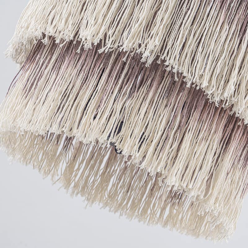 17.7" 3-Light Bohemian Farmhouse Purple Round Hand-made Cotton Fringe Tiered Hanging Chandelier Living Room,Bedroom