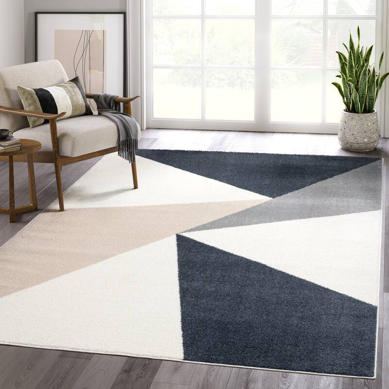 Abani Rugs Deco DEC140A Cream Grey Minimalist Geometric Area Rug - 4' x 6' - Cream