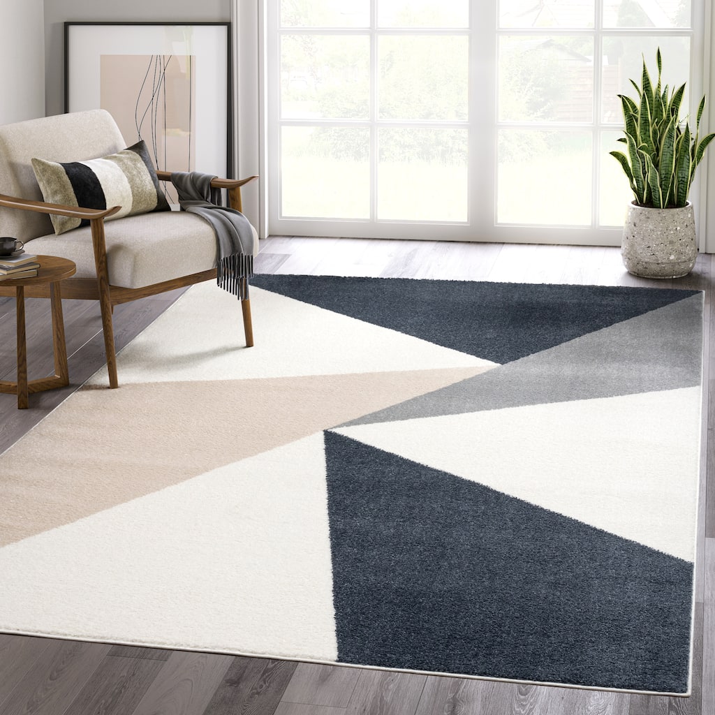Abani Rugs Deco DEC140A Cream Grey Minimalist Geometric Area Rug