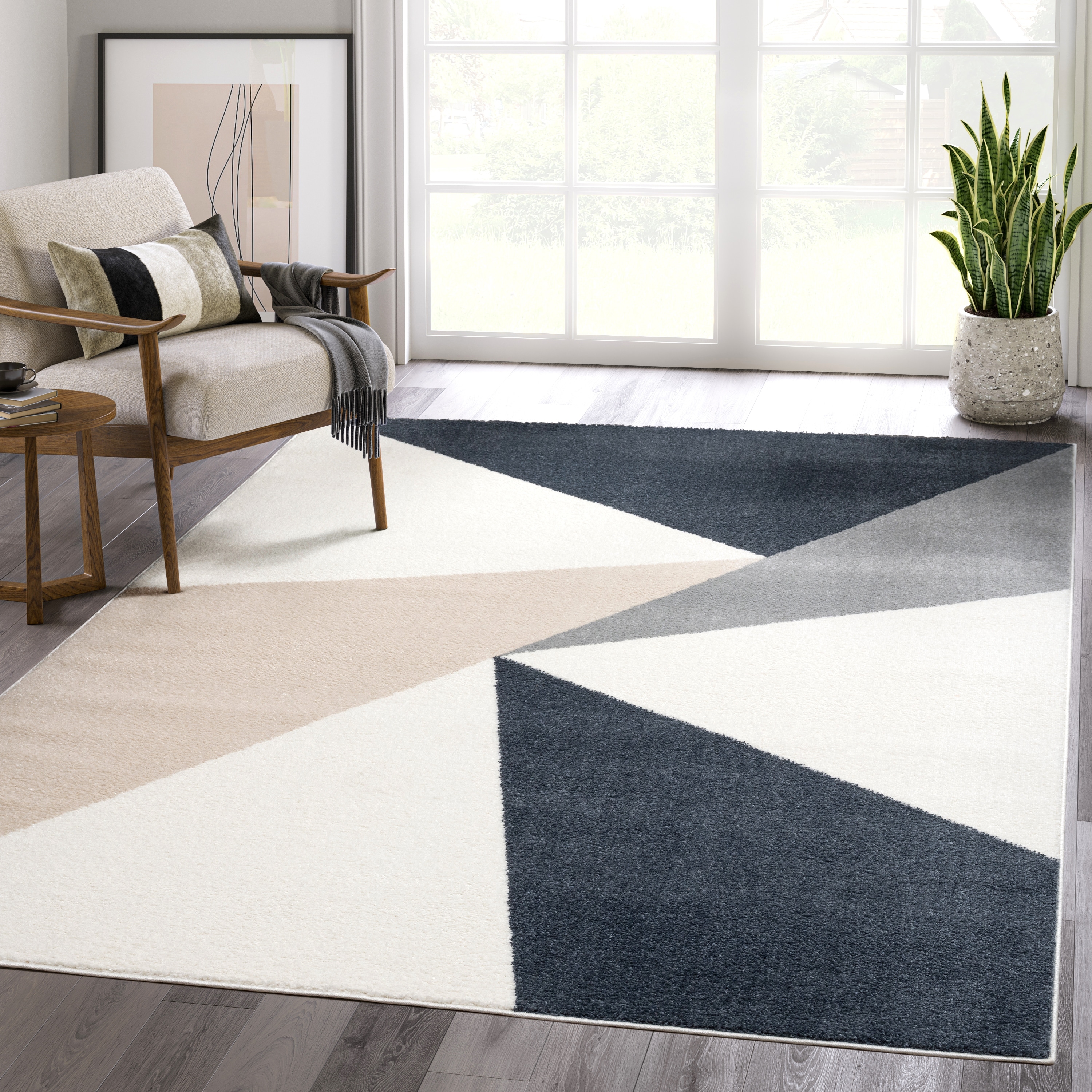 Abani Rugs Deco DEC140A Cream Grey Minimalist Geometric Area Rug