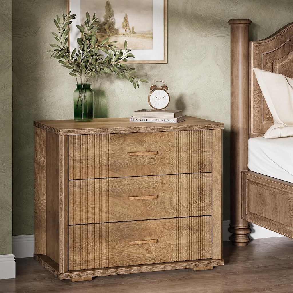 3-Drawer Farmhouse Wood Bed Side Table Nightstand for Bedroom