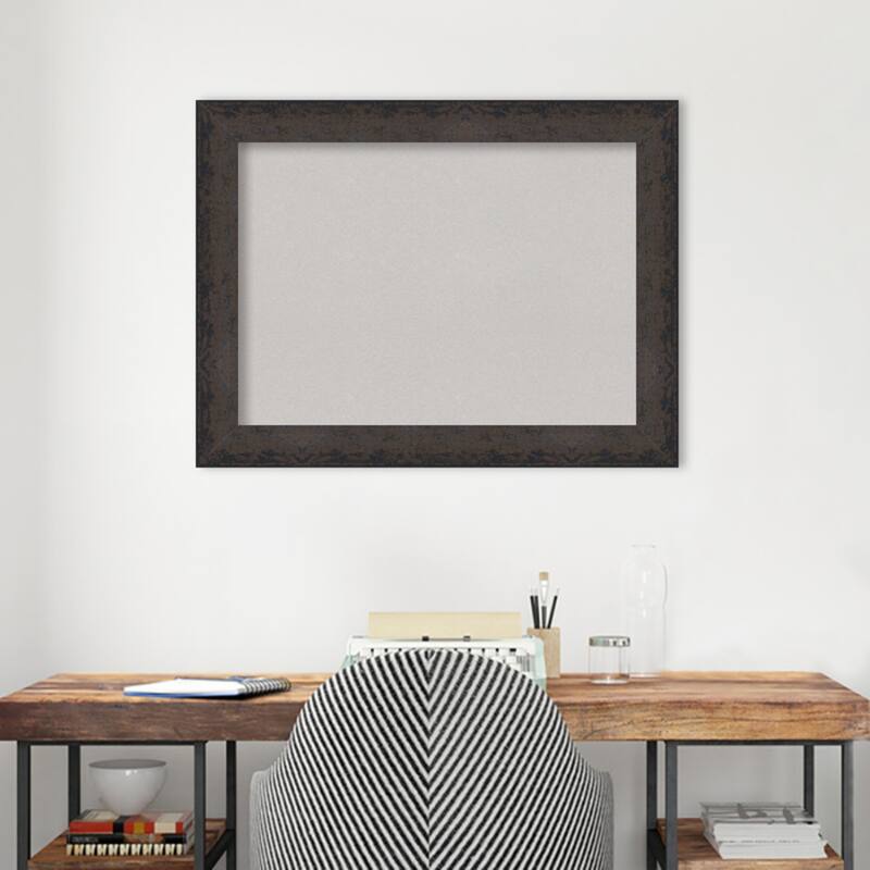 Dappled Black Brown Wood Framed Grey Corkboard Bulletin Board