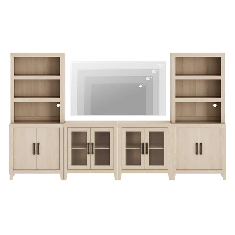 WAMPAT Large Entertainment Center with Bookshelves, Farmhouse TV Stand with Storage Cabinets & Glass Doors