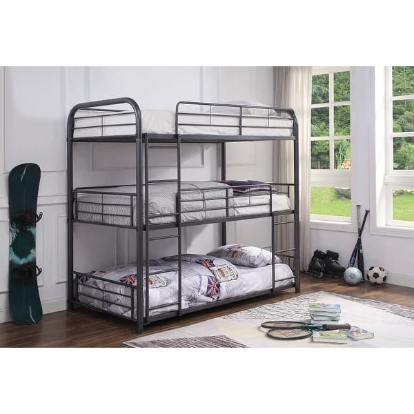 Industrial and Contemporary Metal Tube Bunk Bed Triple Twin Bed with