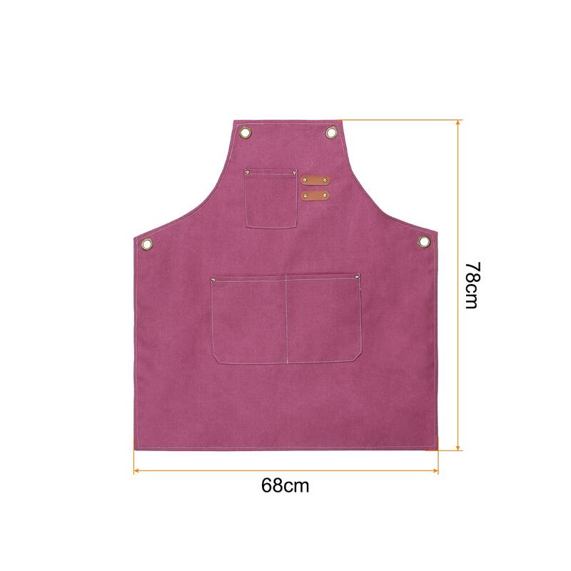 Canvas Chef Aprons 75x68cm Cross Back Cooking Apron 3 Pockets - Red