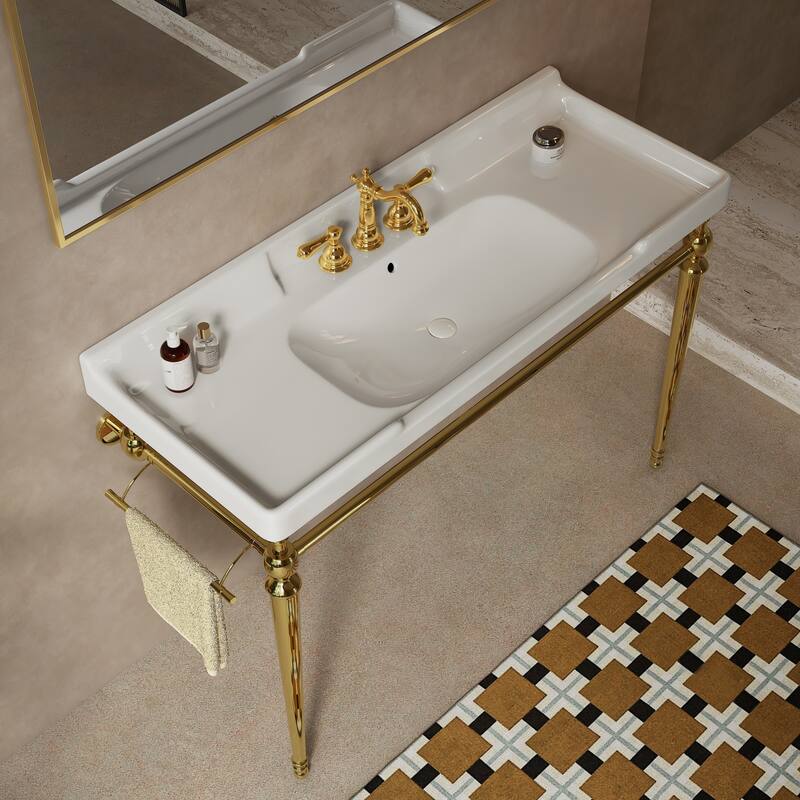 Wall-Mounted Bathroom Vanity with Ceramic Basin and Metal Legs