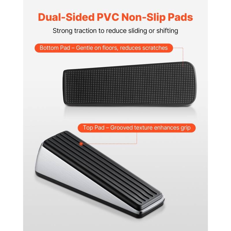 2 Pack Dual-Sided Non-Slip Door Wedge Zinc Alloy Construction with Wall Protection Bumpers