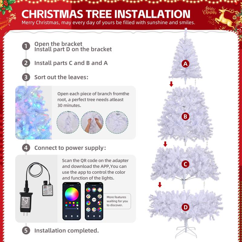 Pre-lit Artificial Christmas Tree with 400 RGB Lights and 1150 Branch Tips APP Controlled for Home or Office