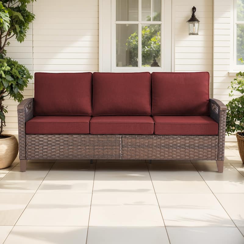 Gymojoy 74'' 3-Seat Outdoor Durable Patio Sofa with Water-Resistant Olefin Fabric Cushions - Red - 1-Piece