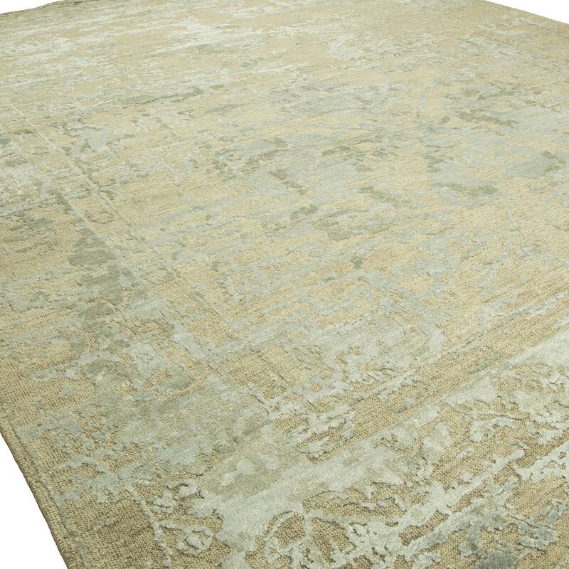 Transitional Multi-Colored Hand-Knotted Wool & Viscose Area Rug