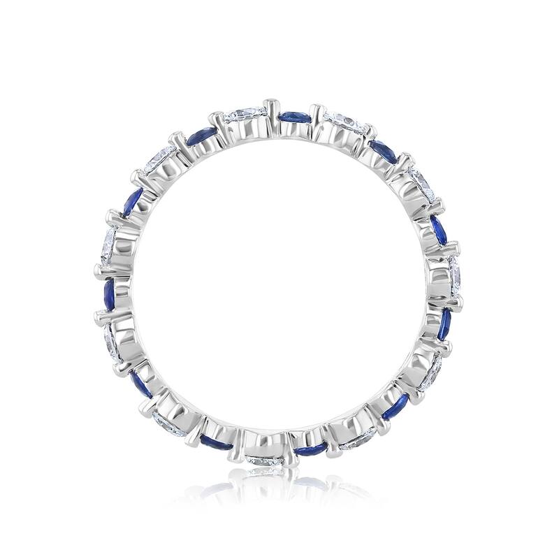 Kobelli Blue Sapphire & White Diamond 14k Gold Alternating Stackable Bead Prong Eternity Ring