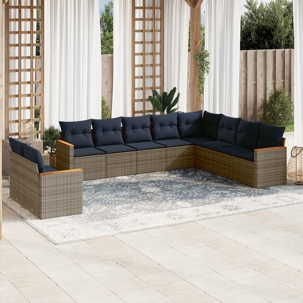 vidaXL Patio Sofa Set with Cushions Outdoor Conversation Furniture Poly Rattan - 24.4x 24.4x 27.2