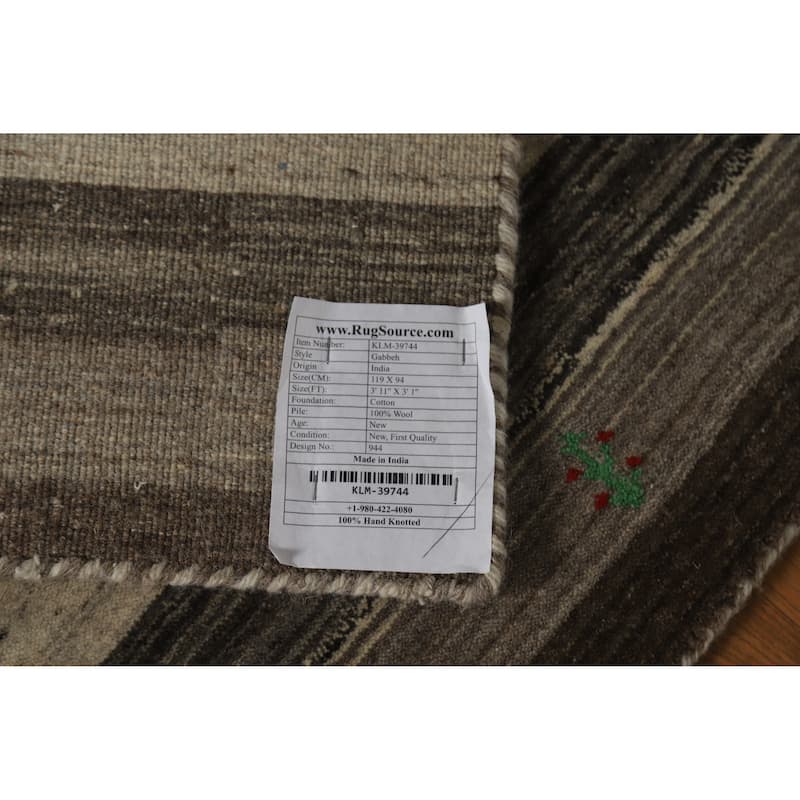 Gabbeh Indian Rug Handmade Tribal Beige Foyer Wool Carpet - 3'1" x 3'11"