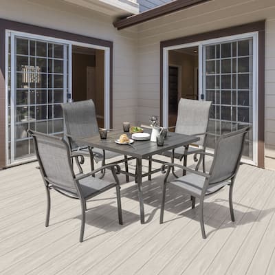 Outdoor 5-Piece Dining Set, Textilene Fabric Chairs and 37'' Square Dining Table - 37 inches table