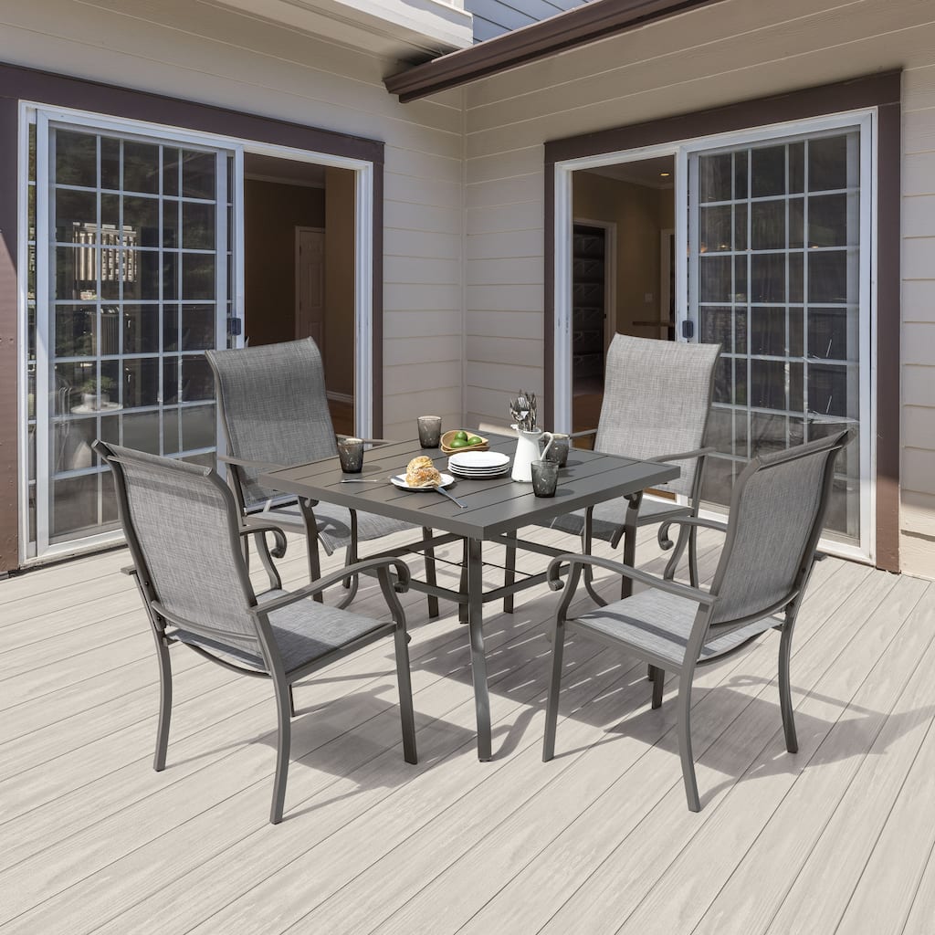 Outdoor 5-Piece Dining Set, Textilene Fabric Chairs and 37'' Square Dining Table - 37 inches table
