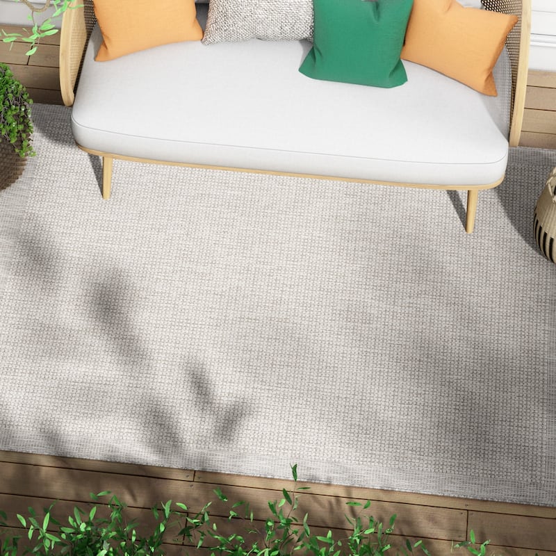 Well Woven Medusa Odin Indoor Outdoor Border Solid Area Rug - 5'3" x 7'3" - Grey Ivory