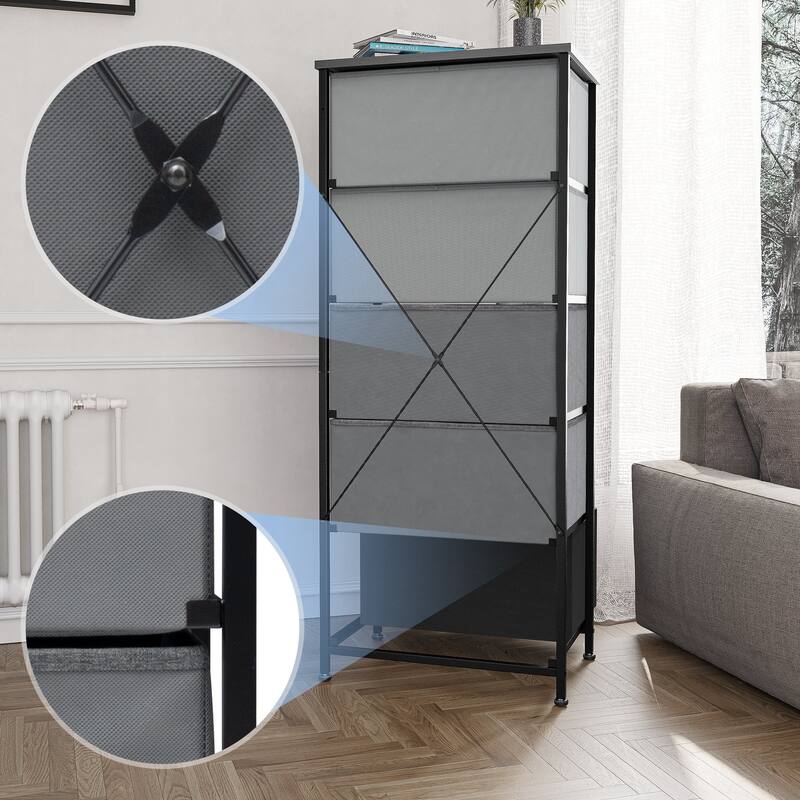 Home Bedroom Furniture 5-drawer Chest Vertical Storage Tower - Fabric Dresser