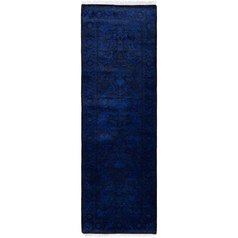 Overdyed One-of-a-Kind Hand-Knotted Runner Rug - Blue - 2' 7" x 8' 0"