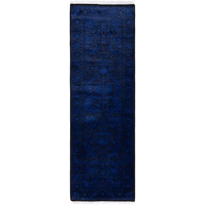 Overdyed One-of-a-Kind Hand-Knotted Runner Rug - Blue - 2' 7" x 8' 0"