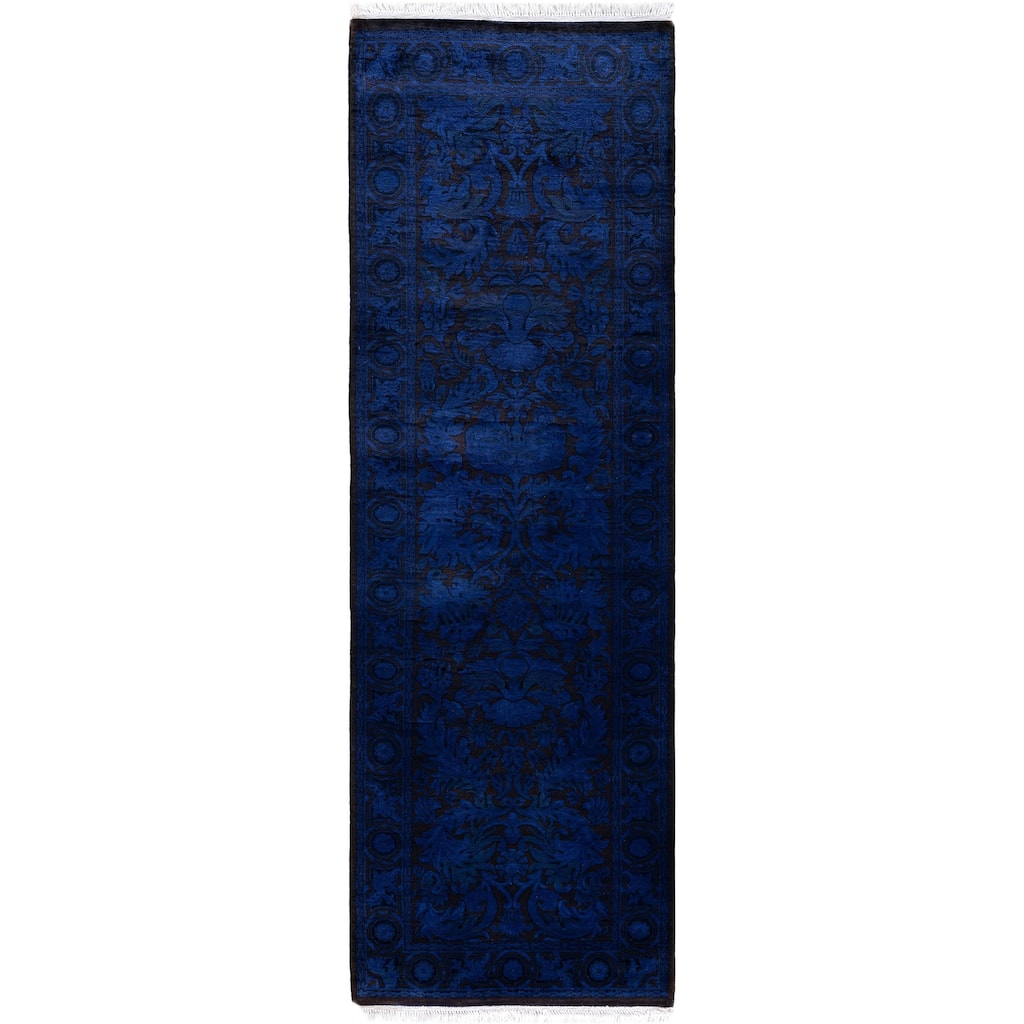 Overdyed One-of-a-Kind Hand-Knotted Runner Rug - Blue - 2' 7" x 8' 0"
