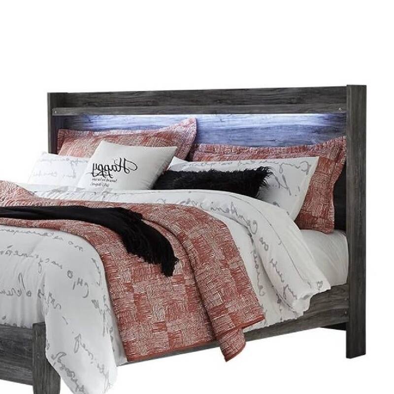 Bays King Size Storage Bed with 2 Drawers, Driftwood Smoke Gray, LED