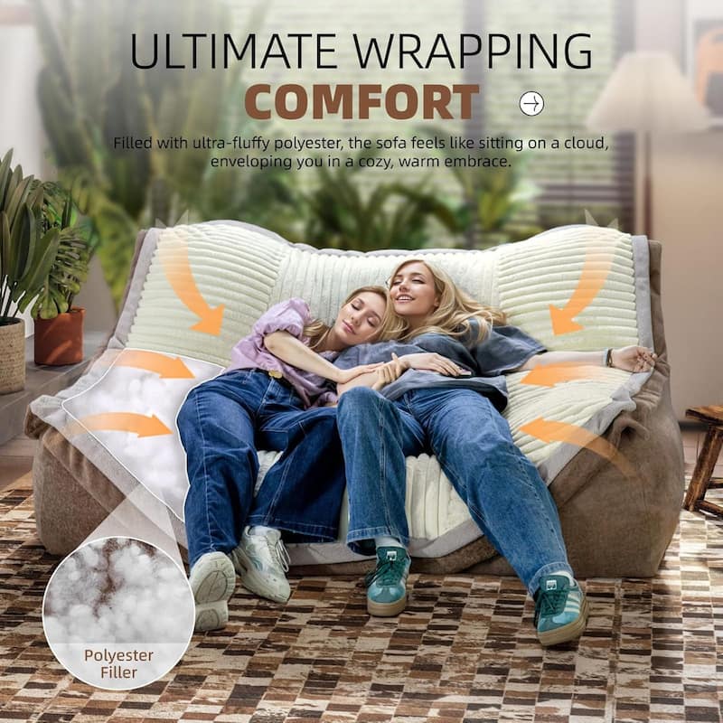 5.5Ft Oversized Bean Bag Chairs For Adults Chaise Lounge Chair For Bedroom Giant Bean Bag Sofa Couch Floor Sofa Bed