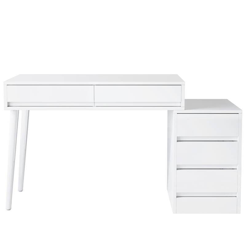 39" Modern White Desk with 5 Drawers & Printer Stand, Reversible Computer & Vanity Table
