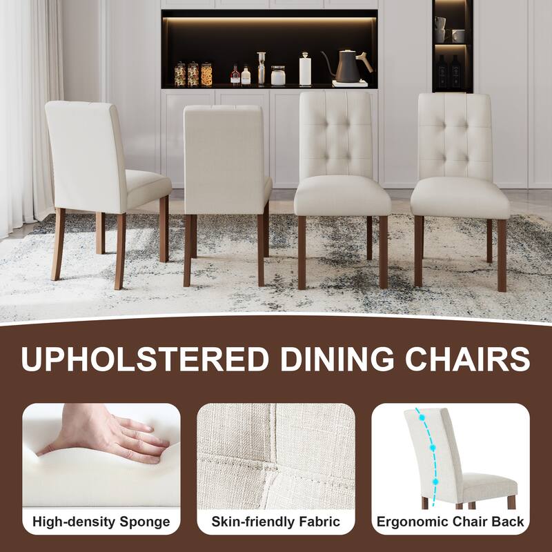 Wooden Dining Chairs Set of 4, Modern Dining Room Chairs with Back, Fabric Kitchen Side Chairs with Wood Legs